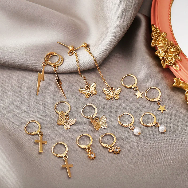 

7pcs/set fashion costume drop star cross butterfly earings set