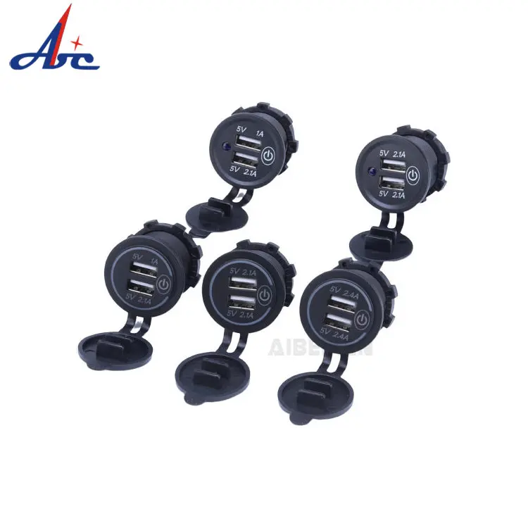 Universal Waterproof Ring Led 5v Dual Usb 4.8a Car Charger With On Off