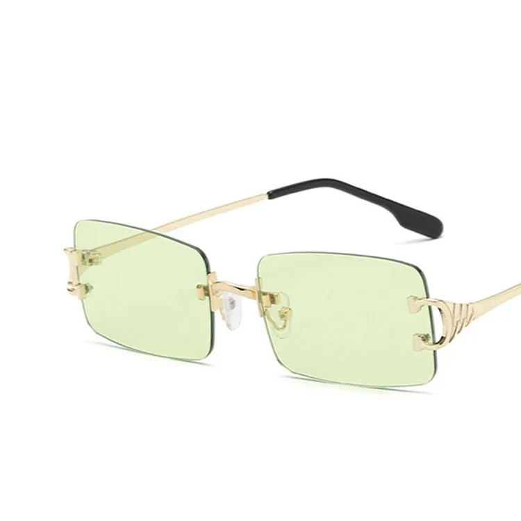 

2021 Hot Sale Vintage Custom Logo Sqaure Small Rectangle Rimless Designer Sunglasses For Women