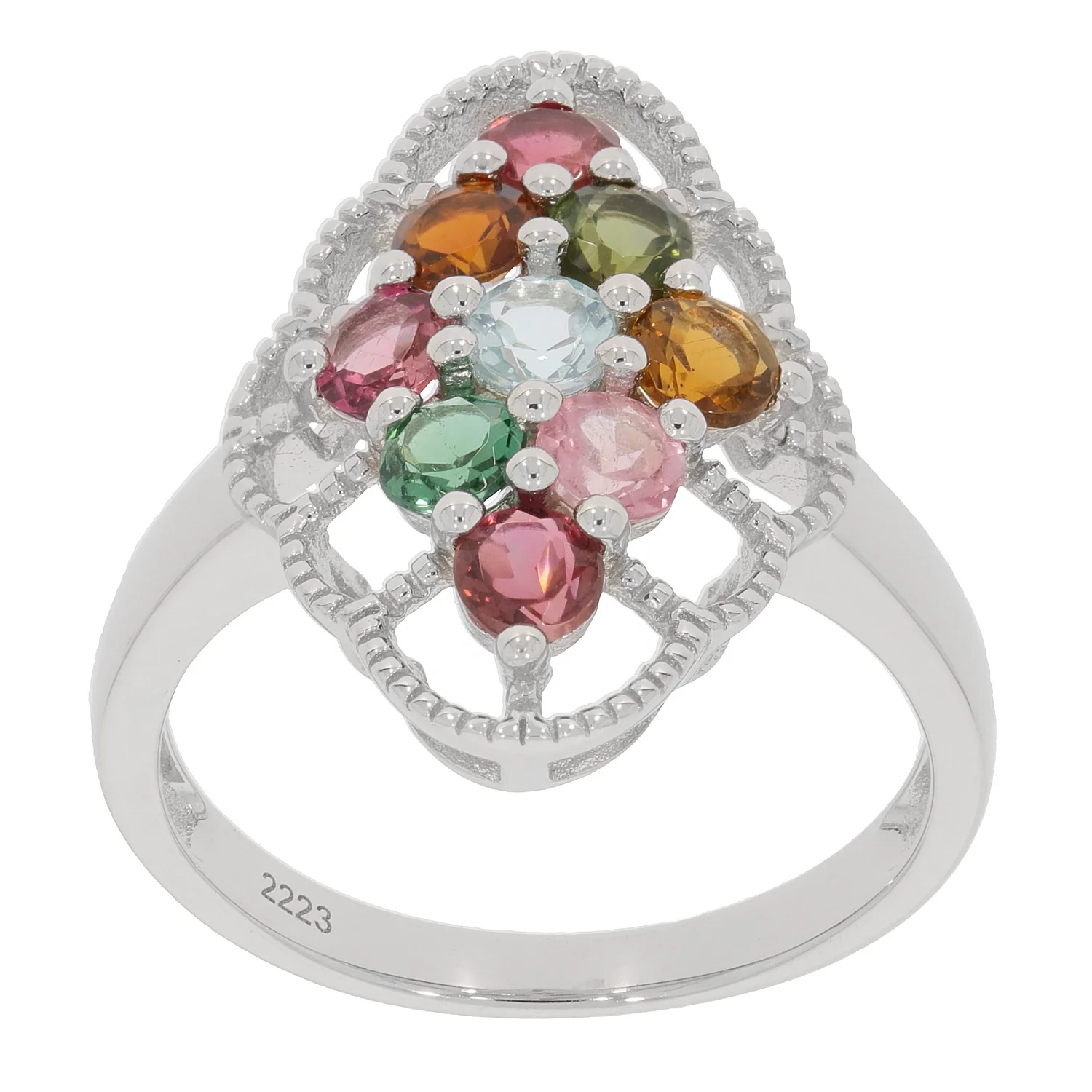 

most popular ring girls color stone 2.75cts natural multi tourmaline 925 sterling silver pave ring