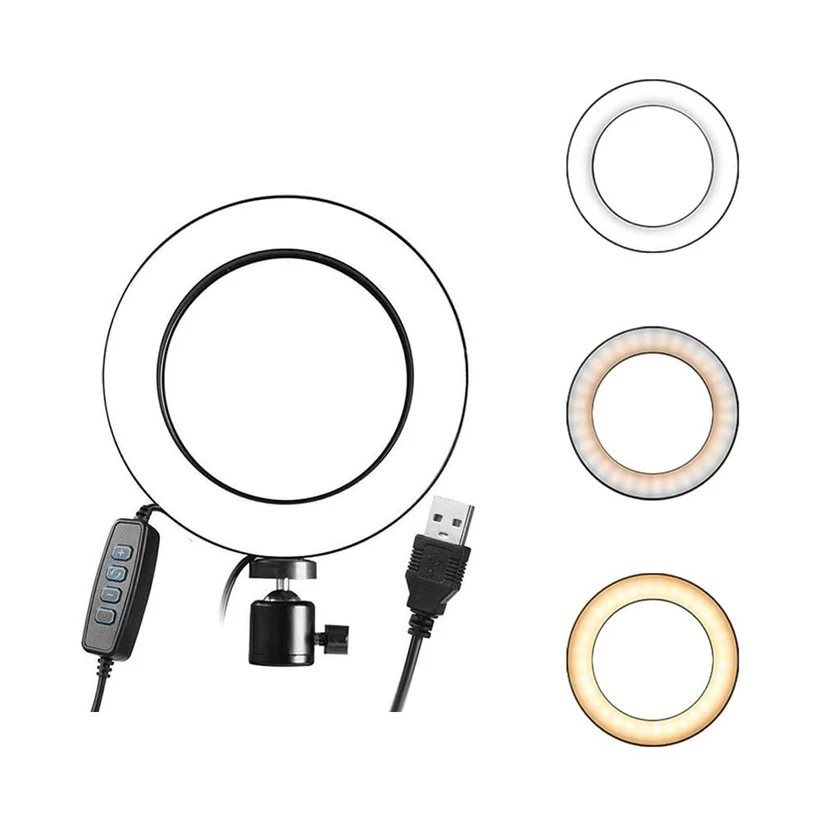 

6'' 3 Colors 10 Brightness Levels Dimmable Led Video Photographic Ring Fill Light Lamp for Camera Selfie Live Broadcasts