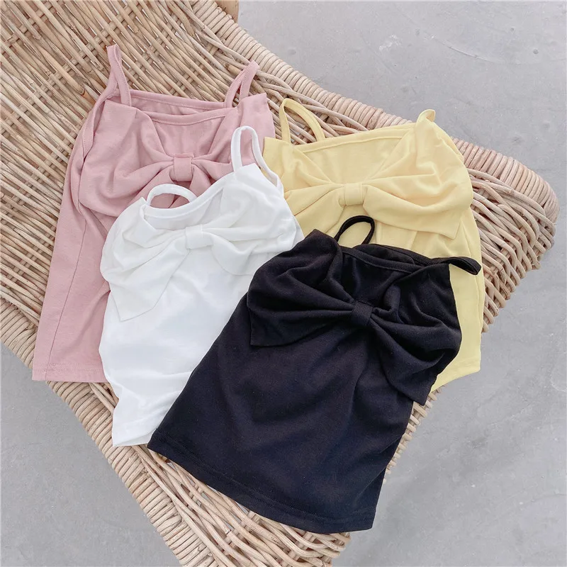 

SS20210 summer new arrival tank solid bow infant baby girls tops toddler kids vest casual outfit solid black white