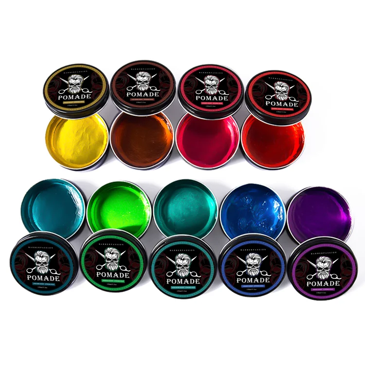 

Private label professional high shine strong hold men vegan hair pomade without alcohol, Green,purple,blue,red,orange,yellow,pale blue,light green,brown,pink,