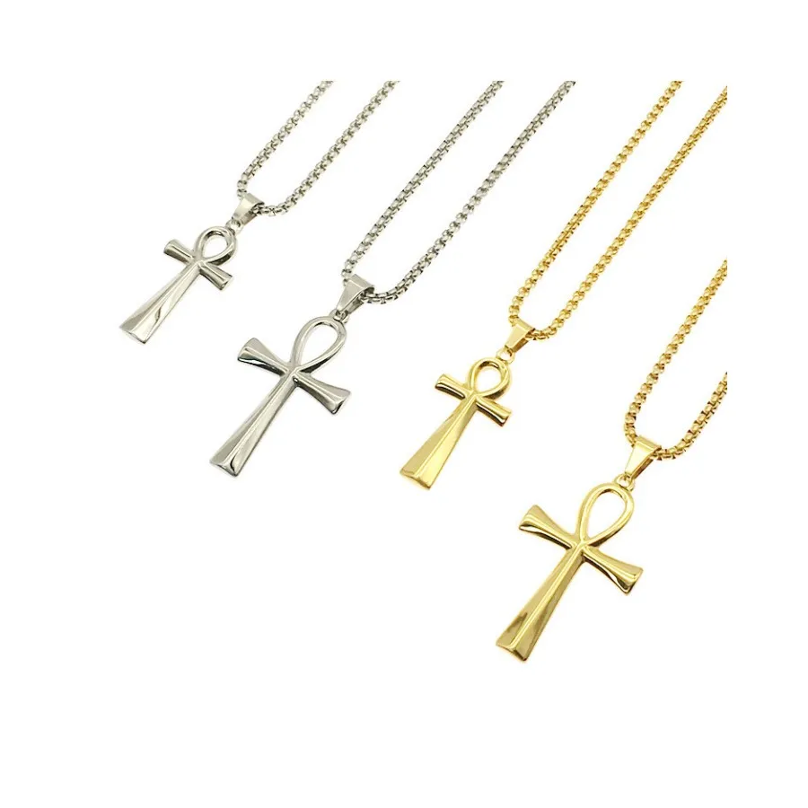 

HP fashion stainless steel men hip hop chain necklace cross titanium steel gold plated necklace jewelry
