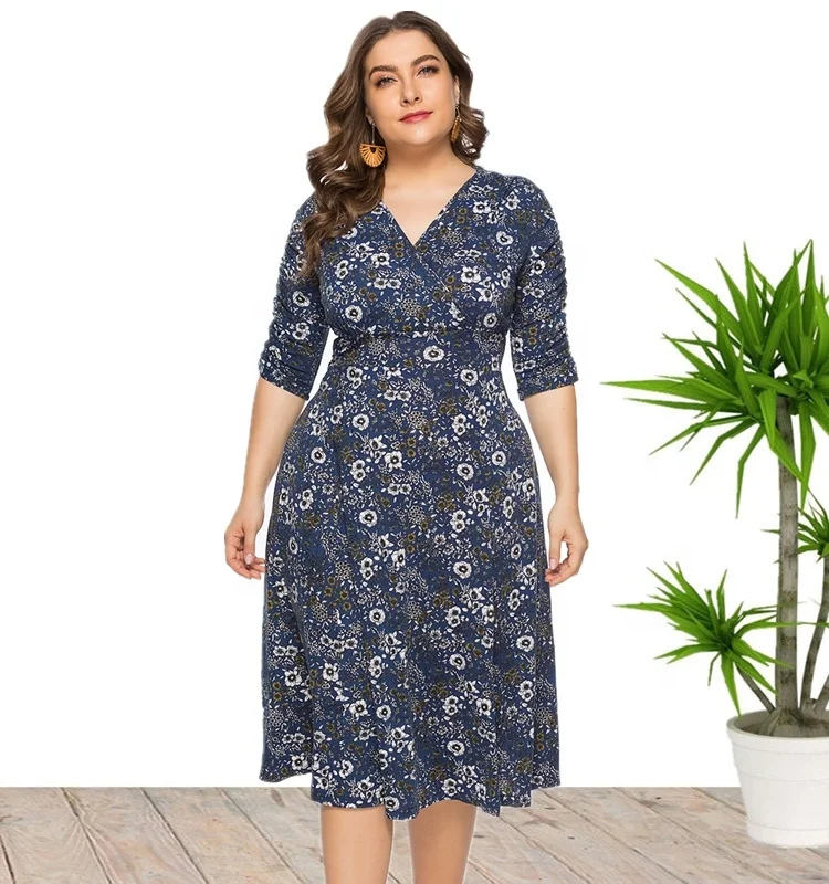 

Ready to Ship XL- 6XL Plus Size Leopard Casual Summer Midi Dresses For Women Wholesale China