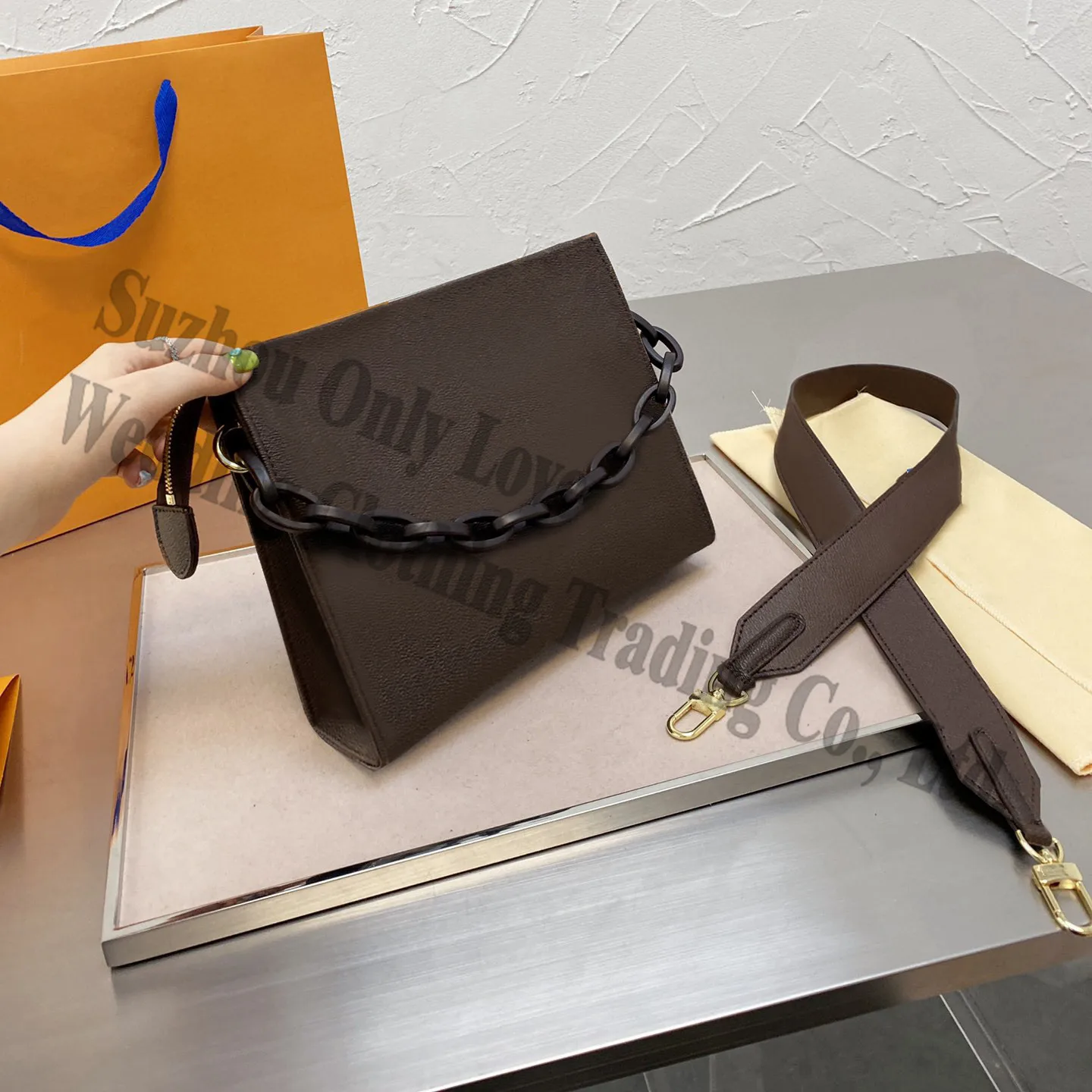 

Fashion Brown two handle pu leather small Envelope handbag shoulder tote bags