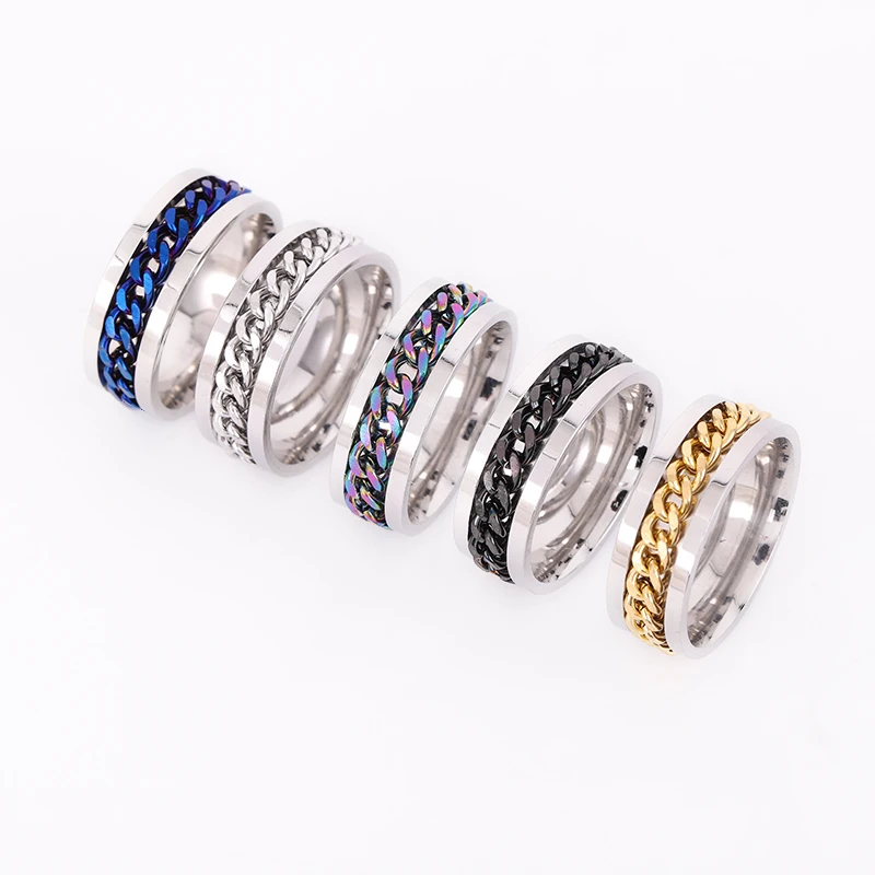 

stainless steel jewelry factory Titanium steel Chain rings for men Rotatable