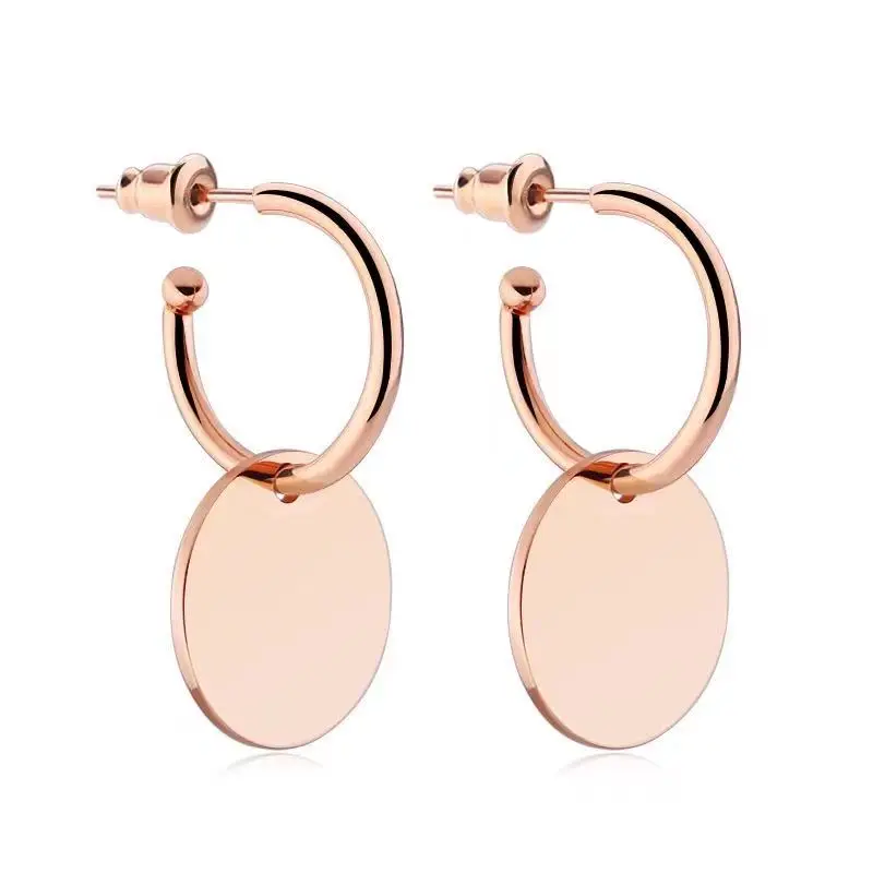 

Korean fashion stainless steel creative Round Earrings titanium steel smooth round cake Pendant Earrings round face thin