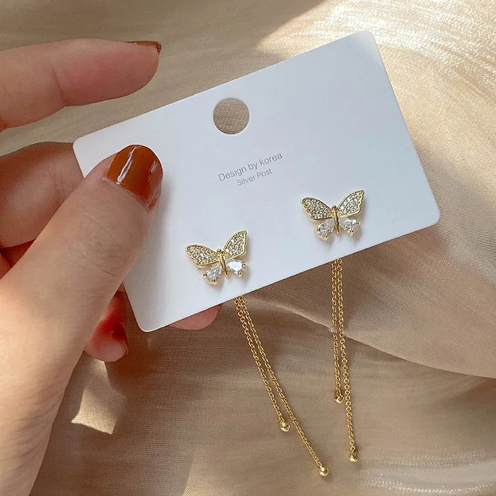 

fashion crystal butterfly tassel earrings