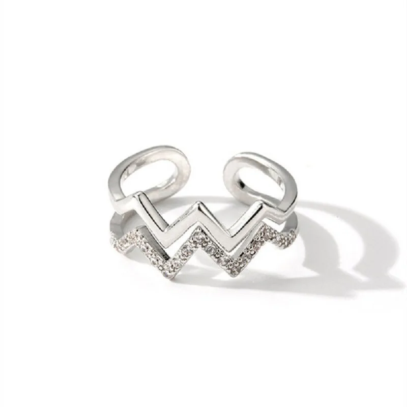 

Simple and versatile crystal heart-shaped double-layer open girl ring