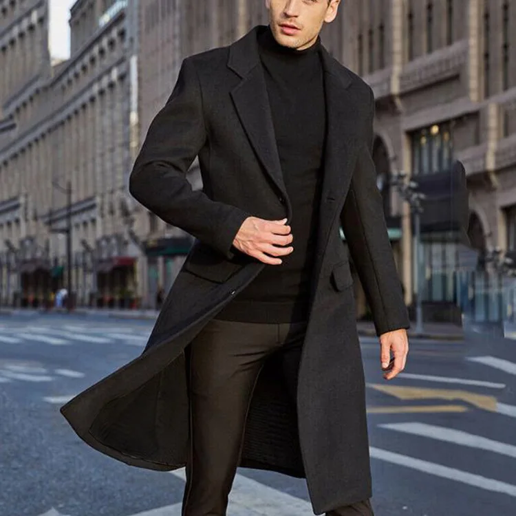 British Style Windproof Long Overcoat Pockets