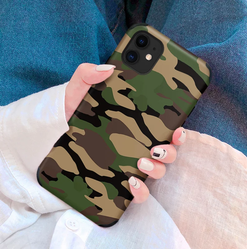 

Green Army camo Case for iPhone 12 Pro Max 12 Mini 11 pro X XR 8 Soft Trendy Camouflage Phone Cover, Colorful