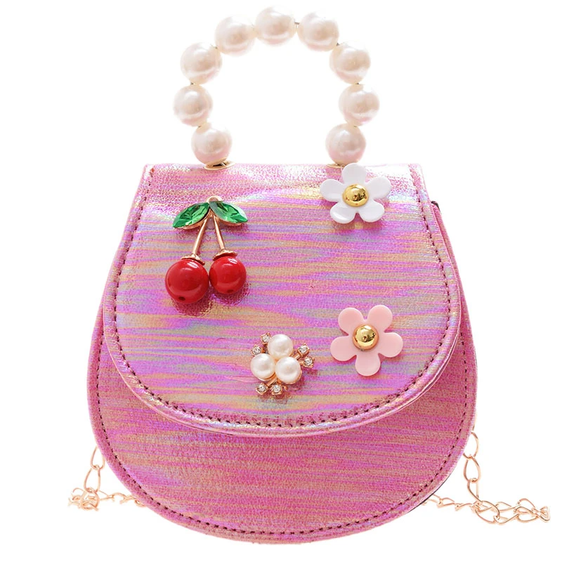 

2021 hot selling latest children little girl pearl handle purses luxury baby shoulder tote crossbody kids bags girls handbag, Pink/blue/yellow/white/purple