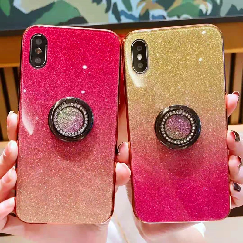 High Quality Glitter Gradient TPU Mobile Phone Back Case Cover with Holder For Iphone 11 pro max 2019 case