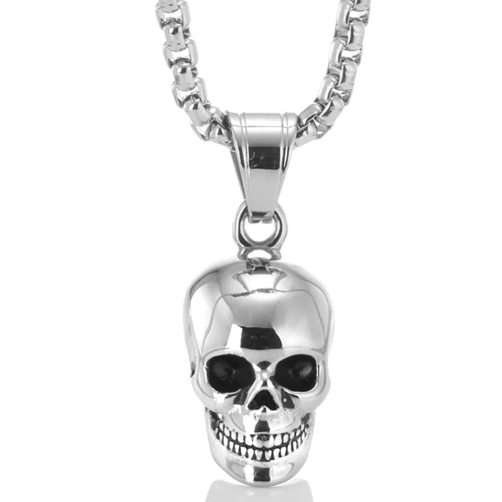 

316L stainless steel skull pendant necklace with rolo chain