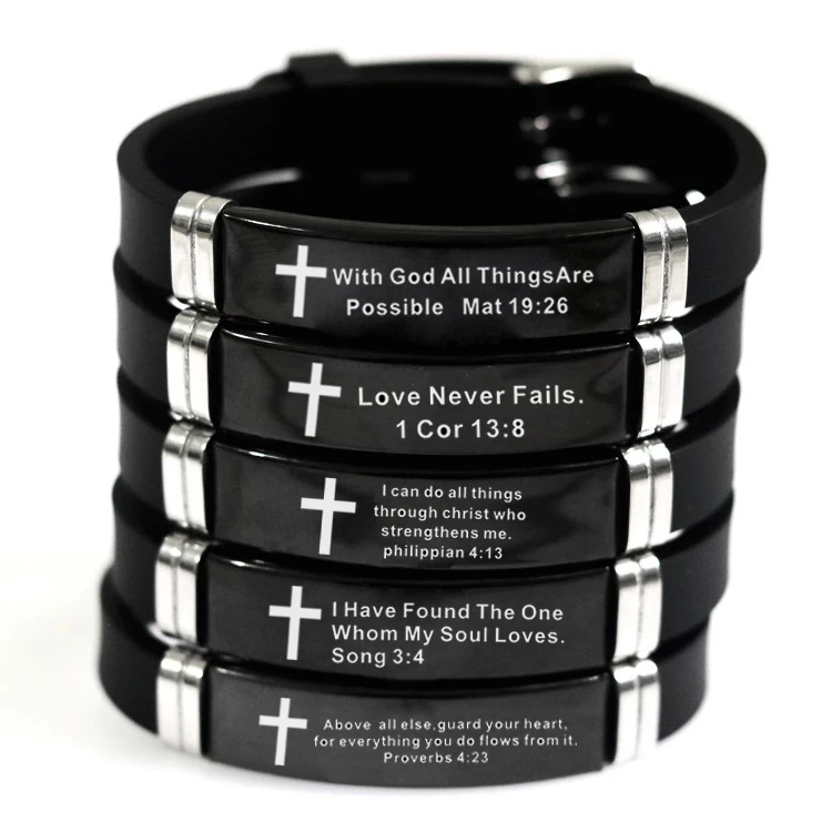 

Stainless Steel Christian Bible Scripture Bracelet, Silver