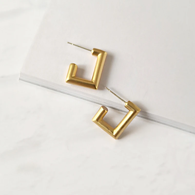 

Wholesale Solid Gold Square Earrings for Women Window Geometric Earrings Hoops Minimalist Hoop Earrings 2019 New, Gold/silver