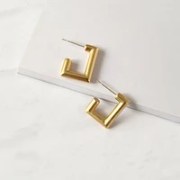 

Wholesale Solid Gold Square Earrings for Women Window Geometric Earrings Hoops Minimalist Hoop Earrings 2019 New