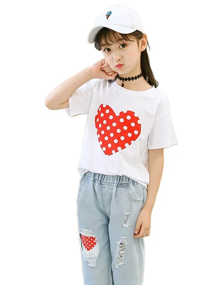 

2020 Summer Kids Boys Crew Neck White Short Sleeve Pattern Girls Worsted Straight Cotton Clothing Sets Suit
