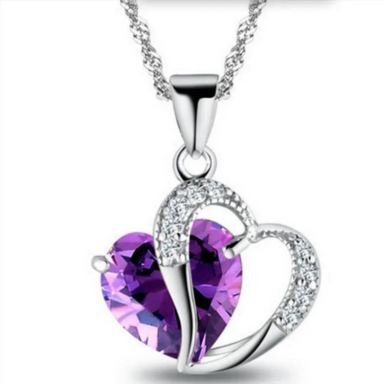 

Hot Sale crystal Tiny Heart Necklace for Women Chain Heart Shape Pendant Gift silver Necklace