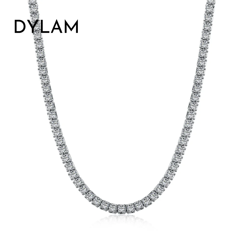 

Dylam 2023 Stylish Design Hypoallergenic 925 Sterling Silver Rhodium Plated 2mm 5A Cubic Zirconia Tennis Necklace for Women