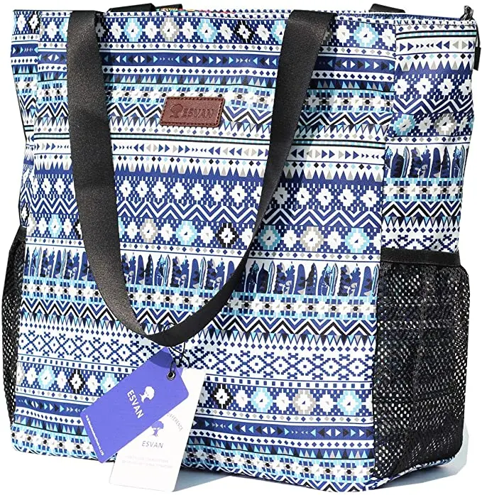 

Qetesh Original Floral Water Resistant Large Handbag Shoulder Bag For Gym Beach Travel, Blue