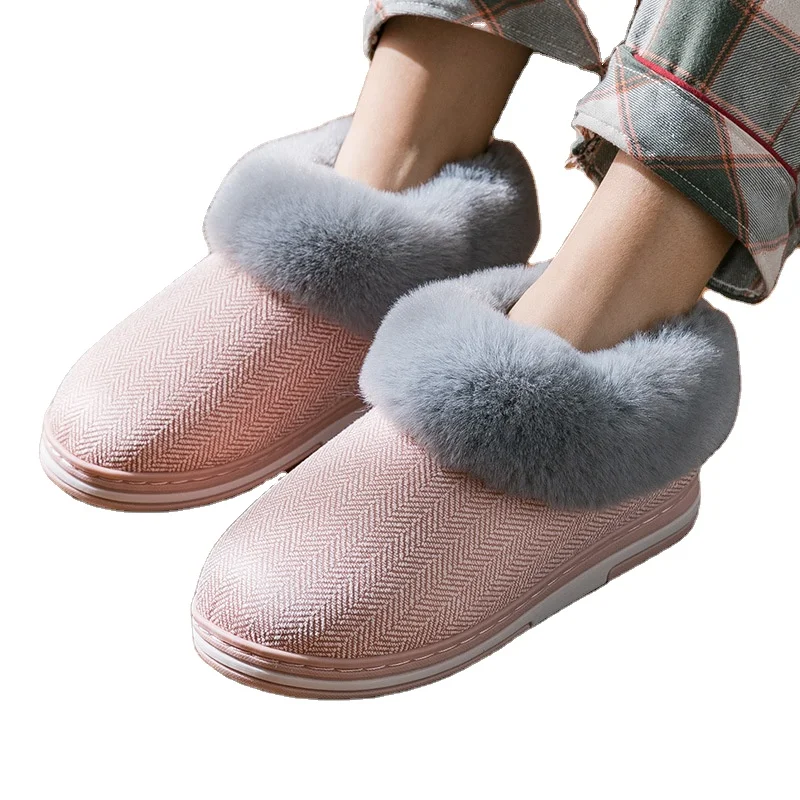 

Winter Cotton Slippers Women's Indoor Couple Home Cotton Shoes Plus Size Plush Warm Household Men's Cotton Slippers Wholesale, Pink, brown