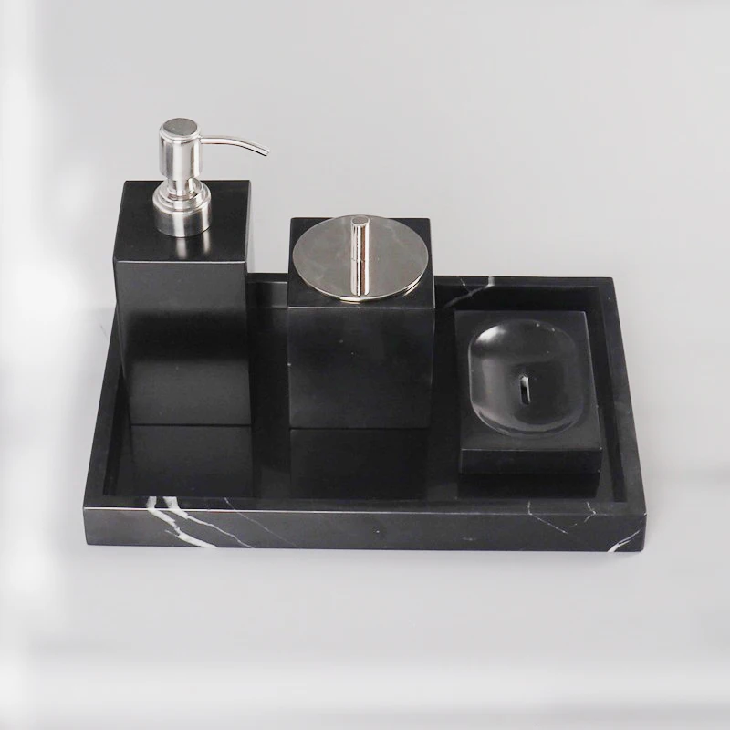 

Wholesale Nordic Style Luxury Bathroom Accessories Popular Black Marble Bathroom Storage Tray