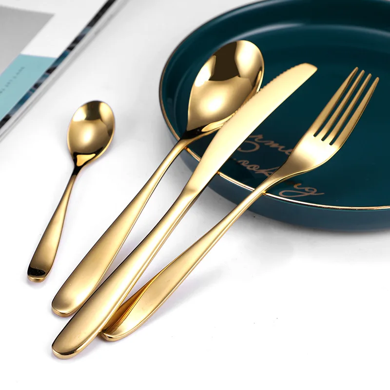 

European Western Restaurant Golden Steak Cutlery Wedding Luxury Knife And Fork Set, Silver or gold