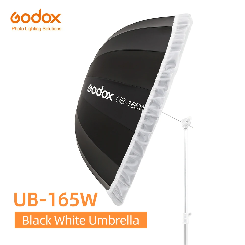 

Godox UB-165W 65in 165cm Parabolic Black White Reflective Umbrella Studio Light Umbrella with white diffuser cover cloth