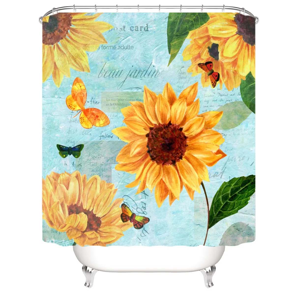 

Custom design Dry and wet separation waterproof flowers butterfly shower curtain