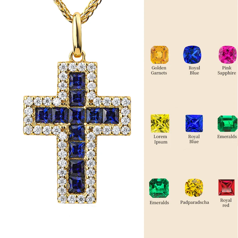 

Founder Band Hand Made Necklace 925 Sterling Silver Moissanite Cross Necklace Sapphire Necklaces For Women