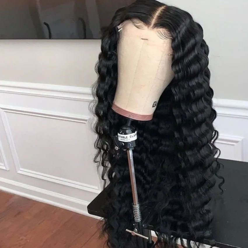 

Deep Wave Human Hair Lace Frontal Wig with Baby Hair Preplucked Hairline Brazilian Remy Virgin Hair Glueless Lace Front Wigs, Natural color or customized