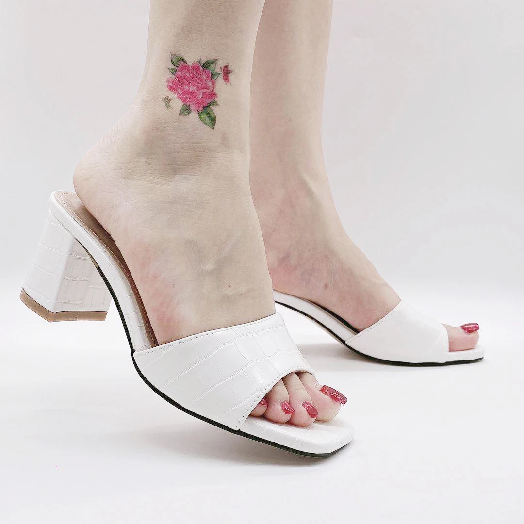 

Top Quality Customized Logo PU Leather Slippers Office Ladies Shoes Square Heeled Shoes Summer Sandals Party Dress Shoes Girl