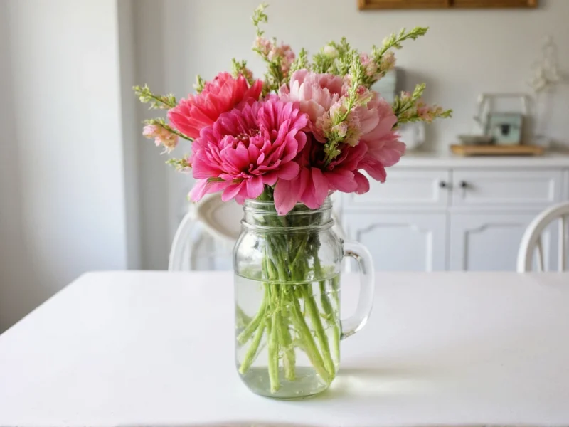 Fresh cut flowers in mason jar with homemade solution