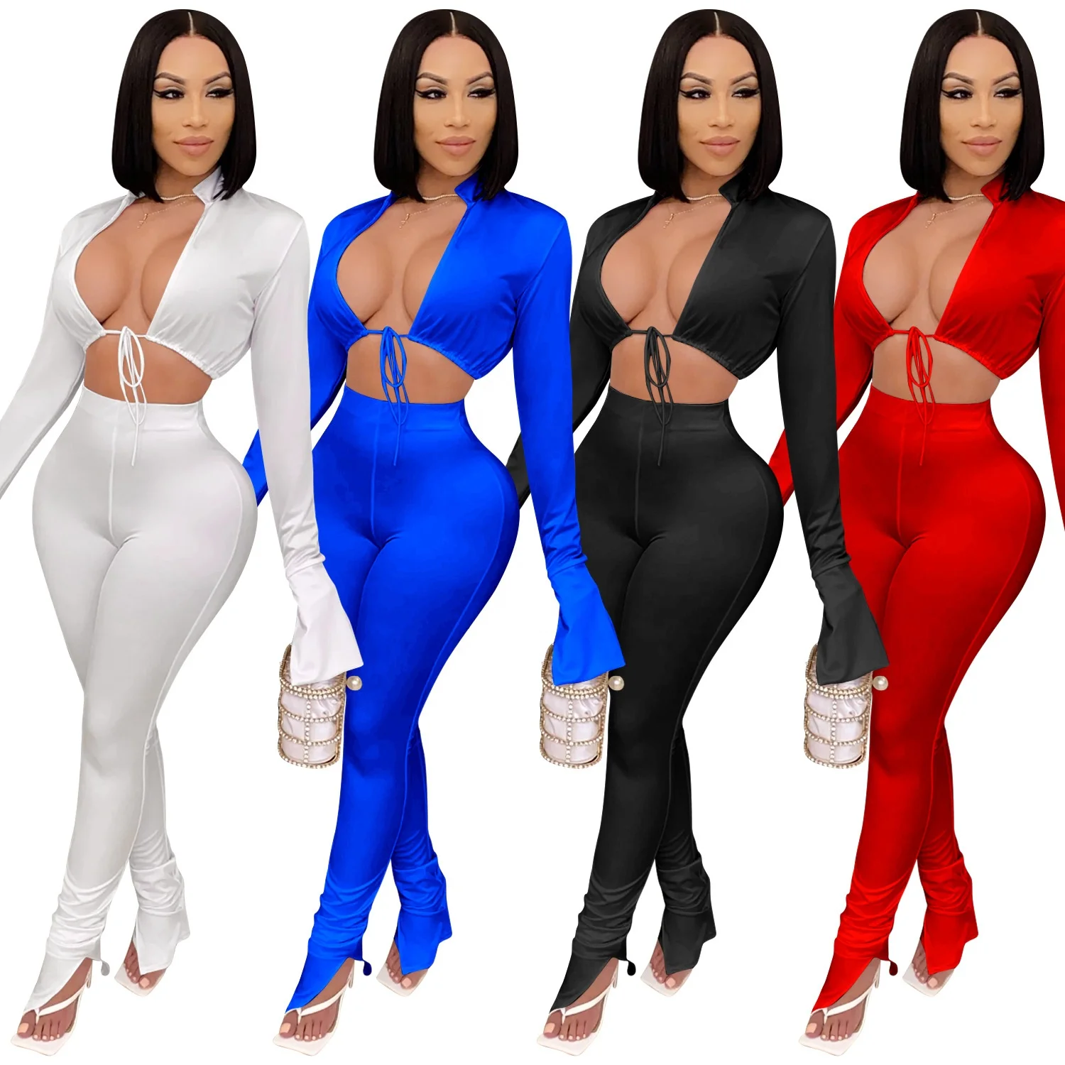 

Wholesale 2021 New Fashion 2 Piece Set Women Nigh Club Clothing casual Stacked Flare Pants Women Sets Two Piece Outfits