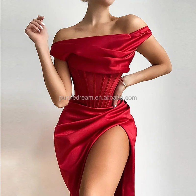 

2021 Women Charming One Shoulder Sexy Lady Banquet Slit Fashion Evening Dress, As shown in the picture