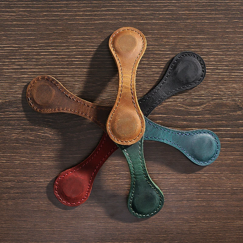 

Crazy Horse Leather Handmade Cowhide Double Sided Bookmark Clip Personality Creative Gift Notebook Leather Magnet Bookmark