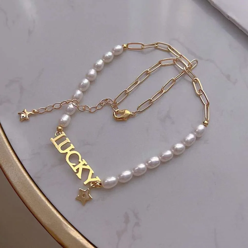Lucky 18K Gold-Plated AAAA Grade White Pendant Necklace for Women 6-7MM Natural Freshwater Rice Pearls