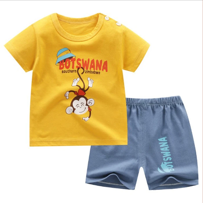 

New children's summer short-sleeved clothes baby shorts foreign summer letters two-piece boys suit
