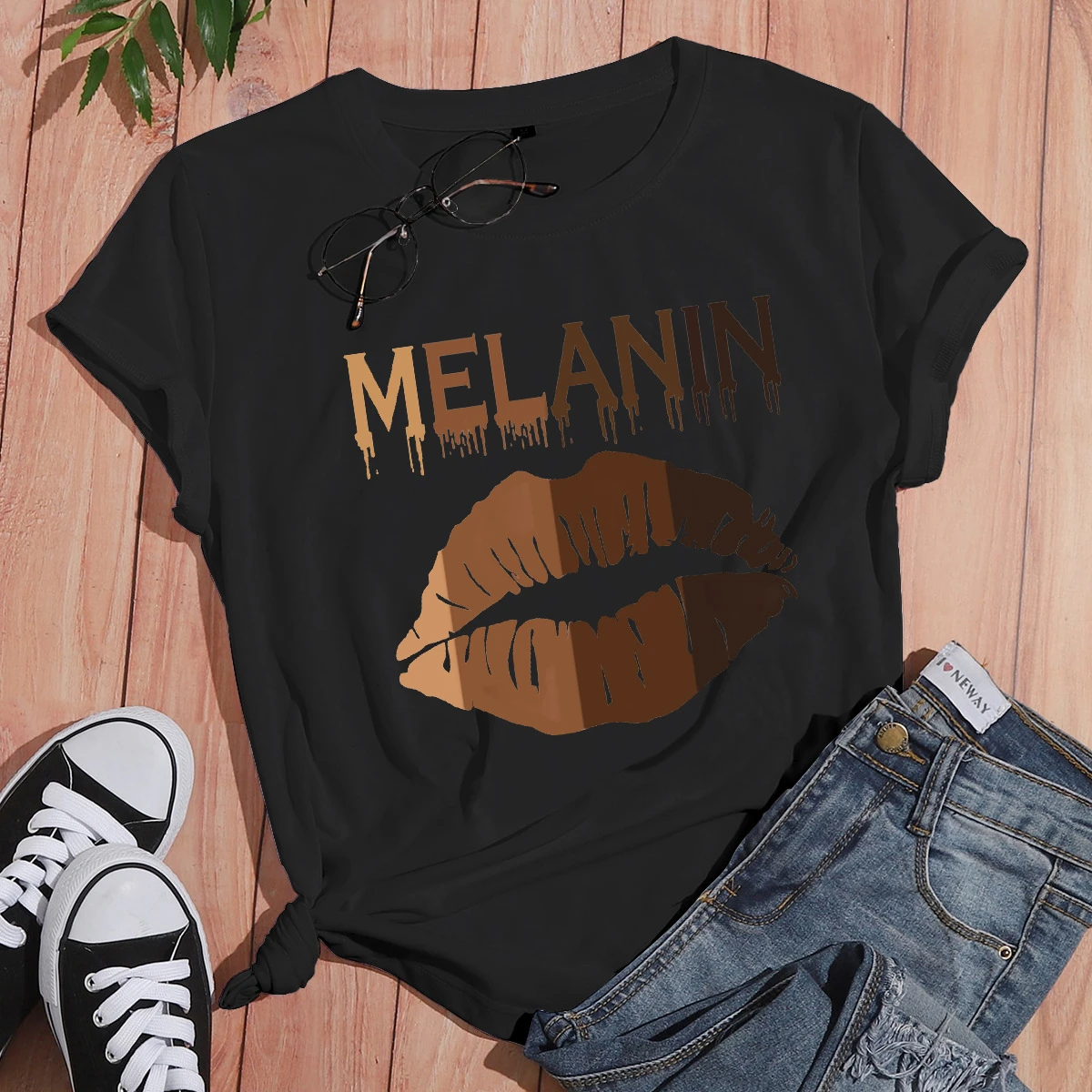 

Wholesale 100% Cotton Oversized Custom Graphic Tees Melanin Black Girl Printed Women'S Tshirt, Picture showed