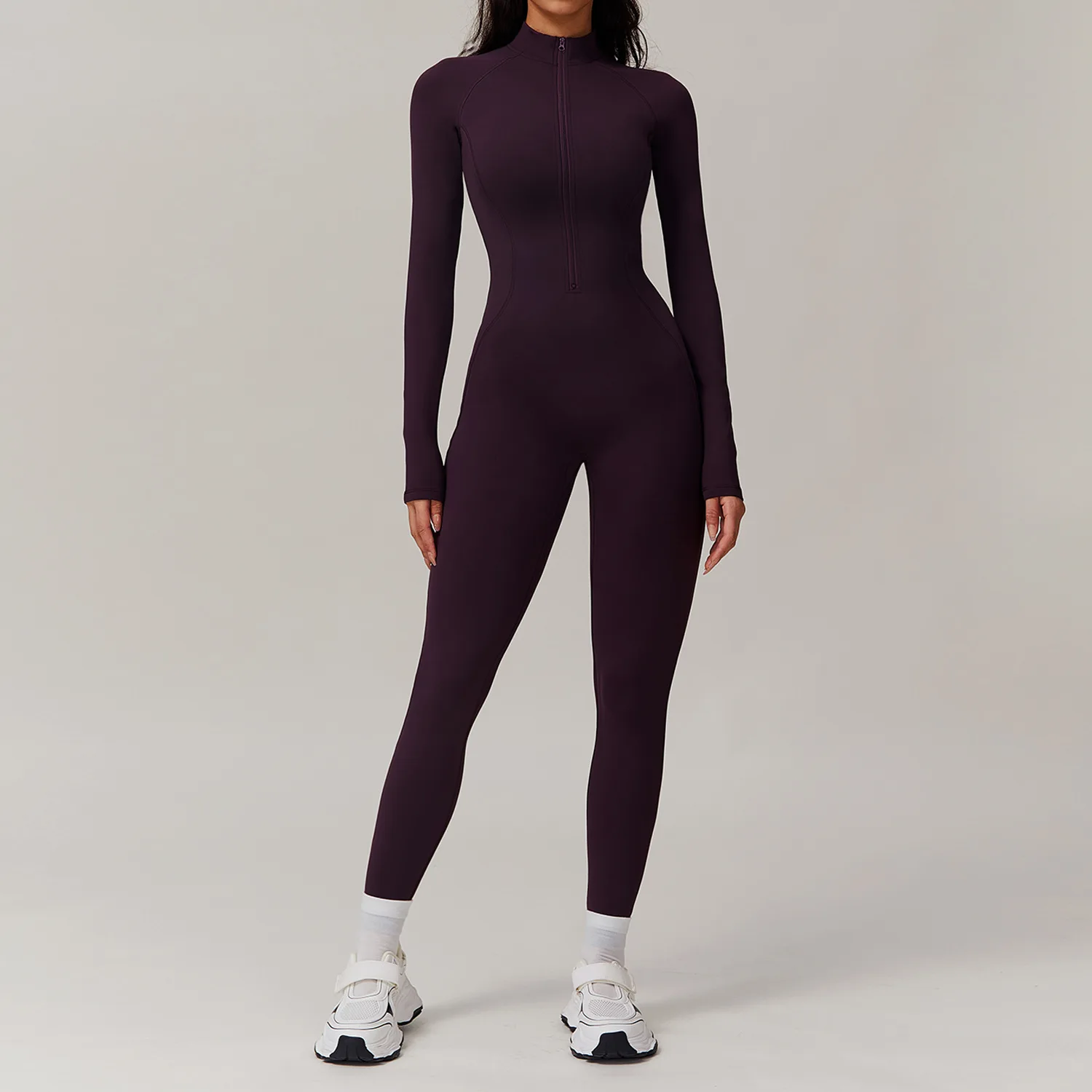 Front Zipper Breathable Yoga Jumpsuit Winter Long Sleeve Yoga Bodysuit for Women Long Leggings Butt Lifting Yoga Wear