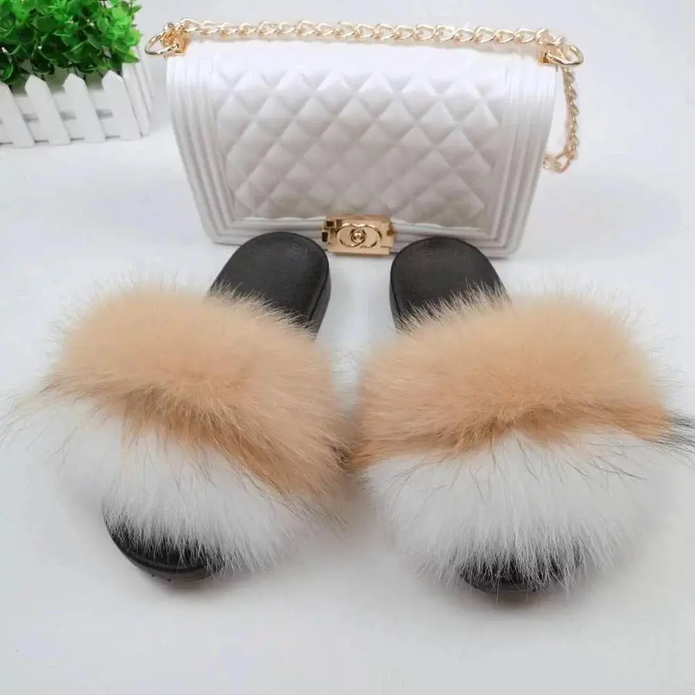 

Full fur slides fur slides and matching purse fur slides with purse set, Customized color