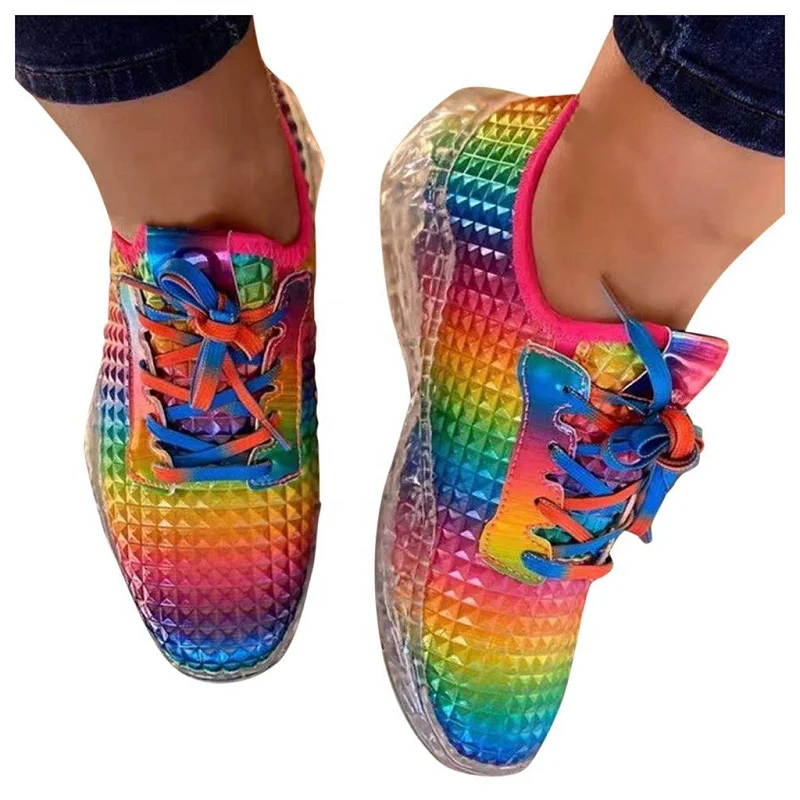 

Cowinner Women Sneakers Fashion Plus Size Sports Shoes Tie Dye Lace Up Comfy Casual Shoes, As pic