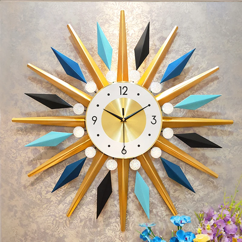 

European Style Blue Metal Wall Decoration Luxury Personality Wall Clocks For Home Decoration, As photo