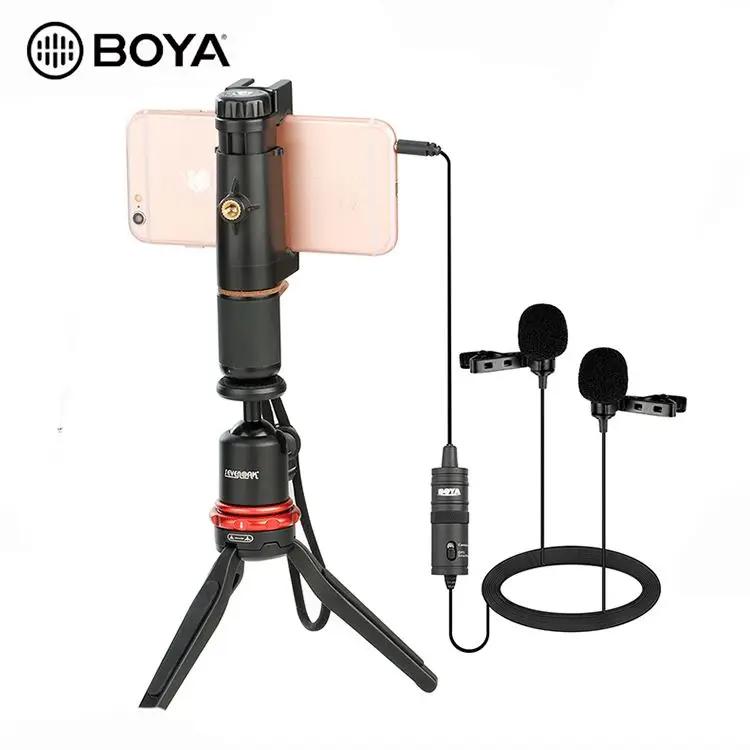 

Portable Dual clip collor mic camera DSLR smartphone Lavalier microphone for livestream broadcast recording