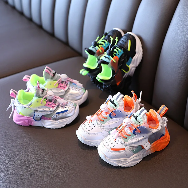 

Kids Baby Rainbow Shoes Breathable Mesh Color-Blocked Patchwork Fashion Sneakers Kids