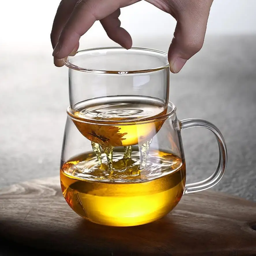 10 盎司茶杯包松散茶叶冲泡系统加厚玻璃杯与泡茶器篮子和盖子