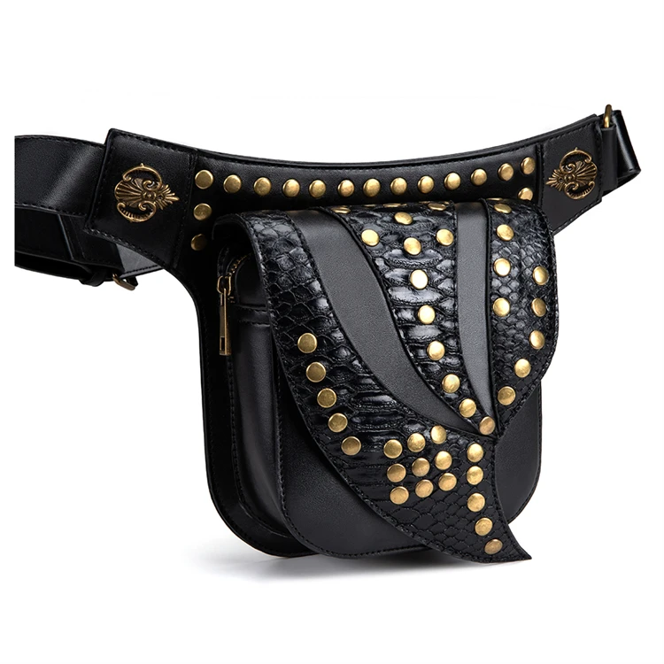 

Steampunk Rock Pack New For Sport Outdoor Hot Sale Fashion Gothic Punk Motorcycle Bag style Waist Bag, Black