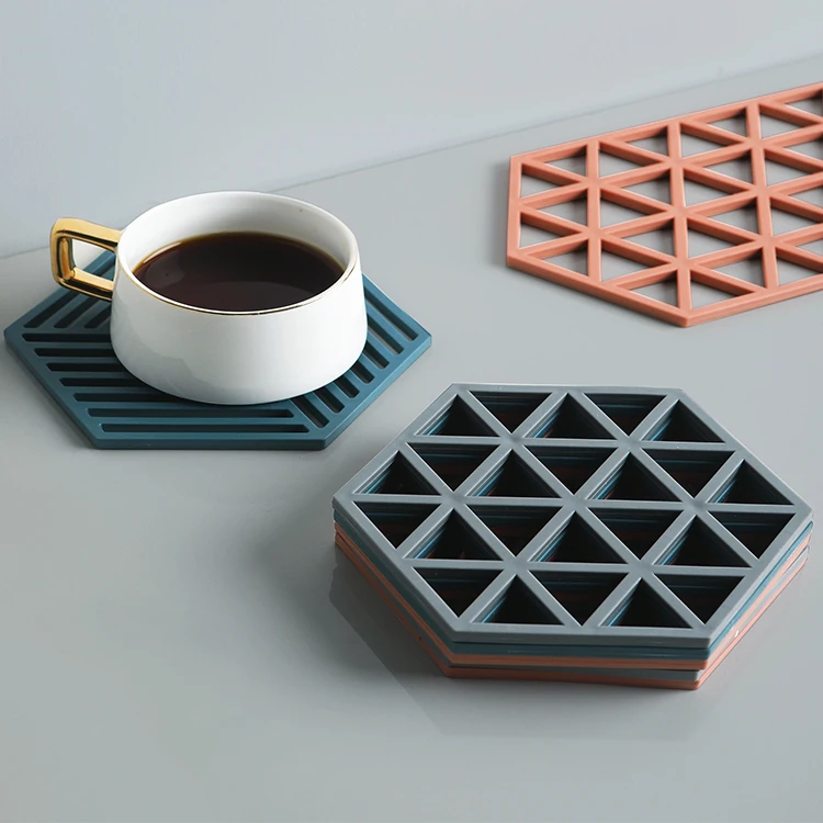 

Placemat rubber Coaster Hexagon Milk Coffee Cup Mats Pad Heat-insulated Non Slip Silicone Placemats, Grey,blue,orange